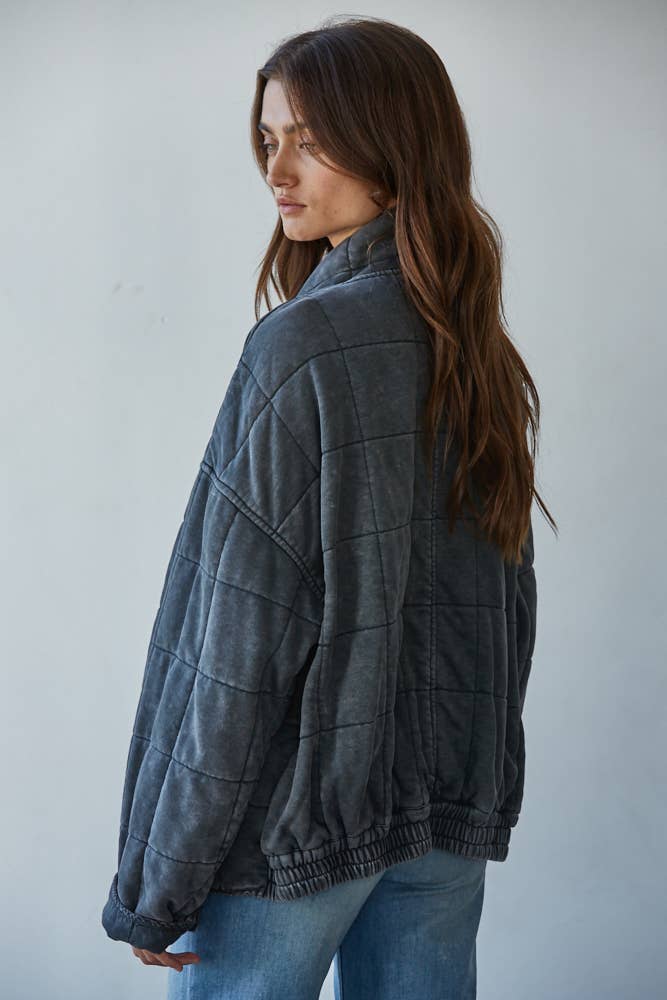 Long Sleeve Quilted Knit Mineral Washed Jacket - Dear John