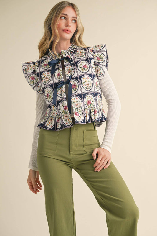 &MERCI - EXCLUSIVE PRINT FLUTTER SLEEVE FLORAL PUFF VEST - Dear John