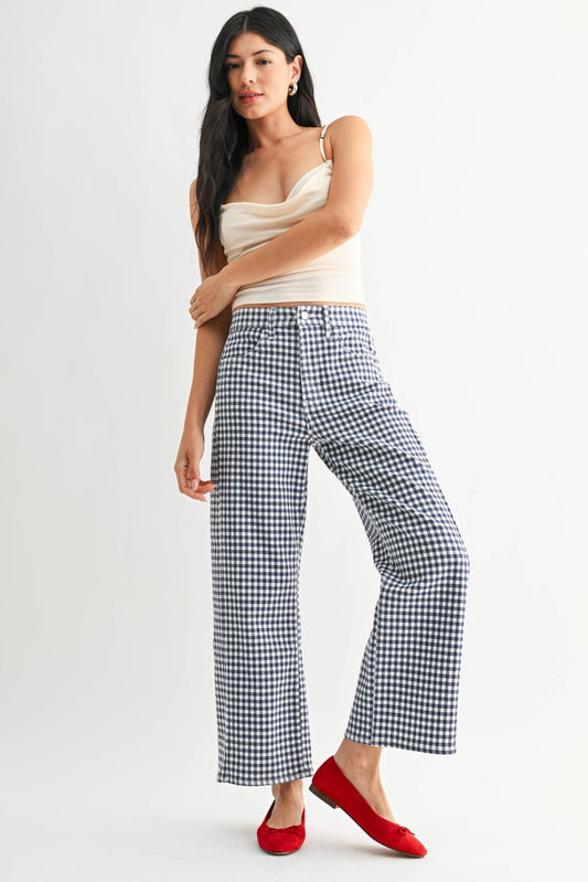 NAVY GINGHAM - Barrel Jean Twist - Dear John