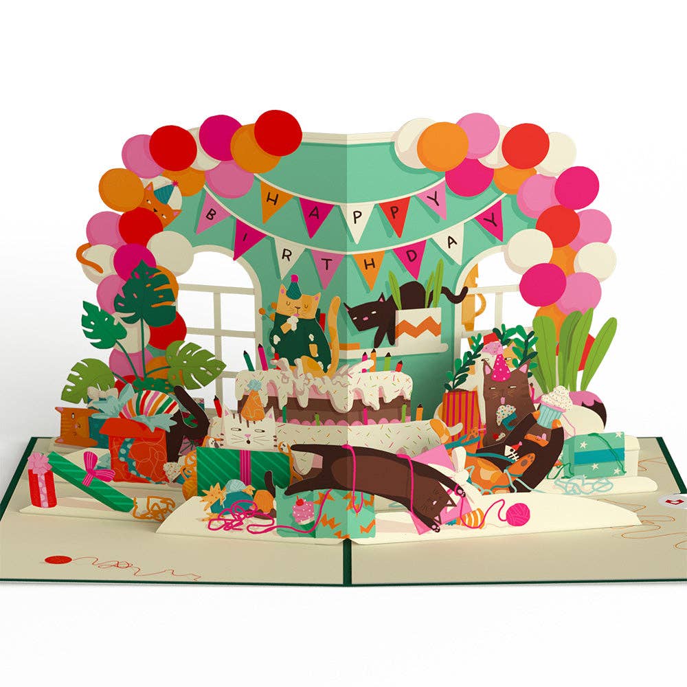 Party Cats Birthday Pop - up Card, 5x7" Birthday Cards - Dear John