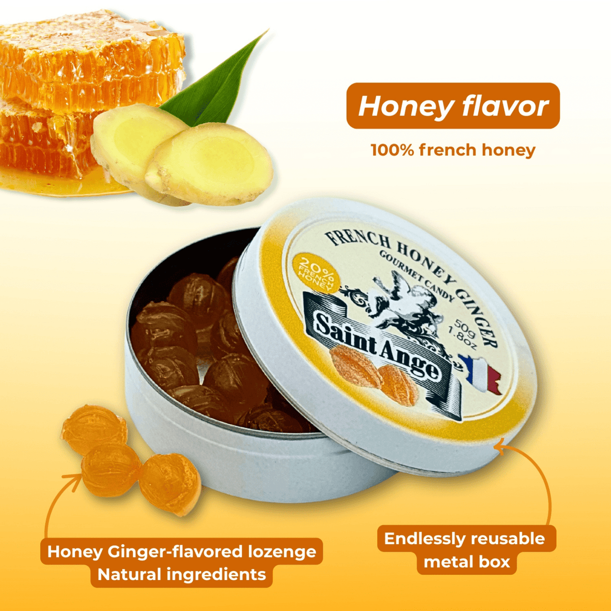Saint Ange Honey Ginger - French Gourmet Natural Candy Tin - Dear John