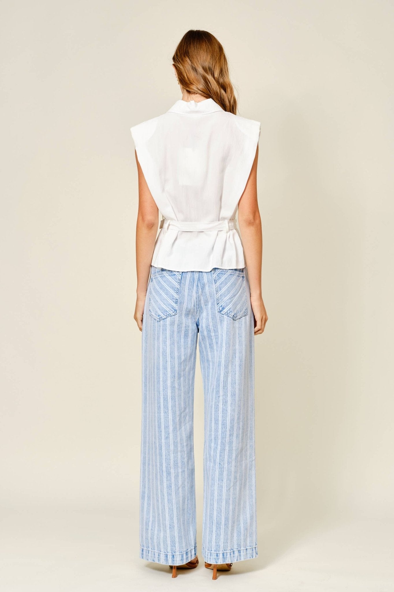 STRIPED DENIM STRAIGHT PANTS - Dear John