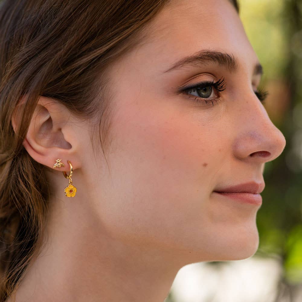 Tiny Bee Stud Earrings — Heavy 14k Gold Plate (7–10 µm), USA Vintage Molds - Dear John
