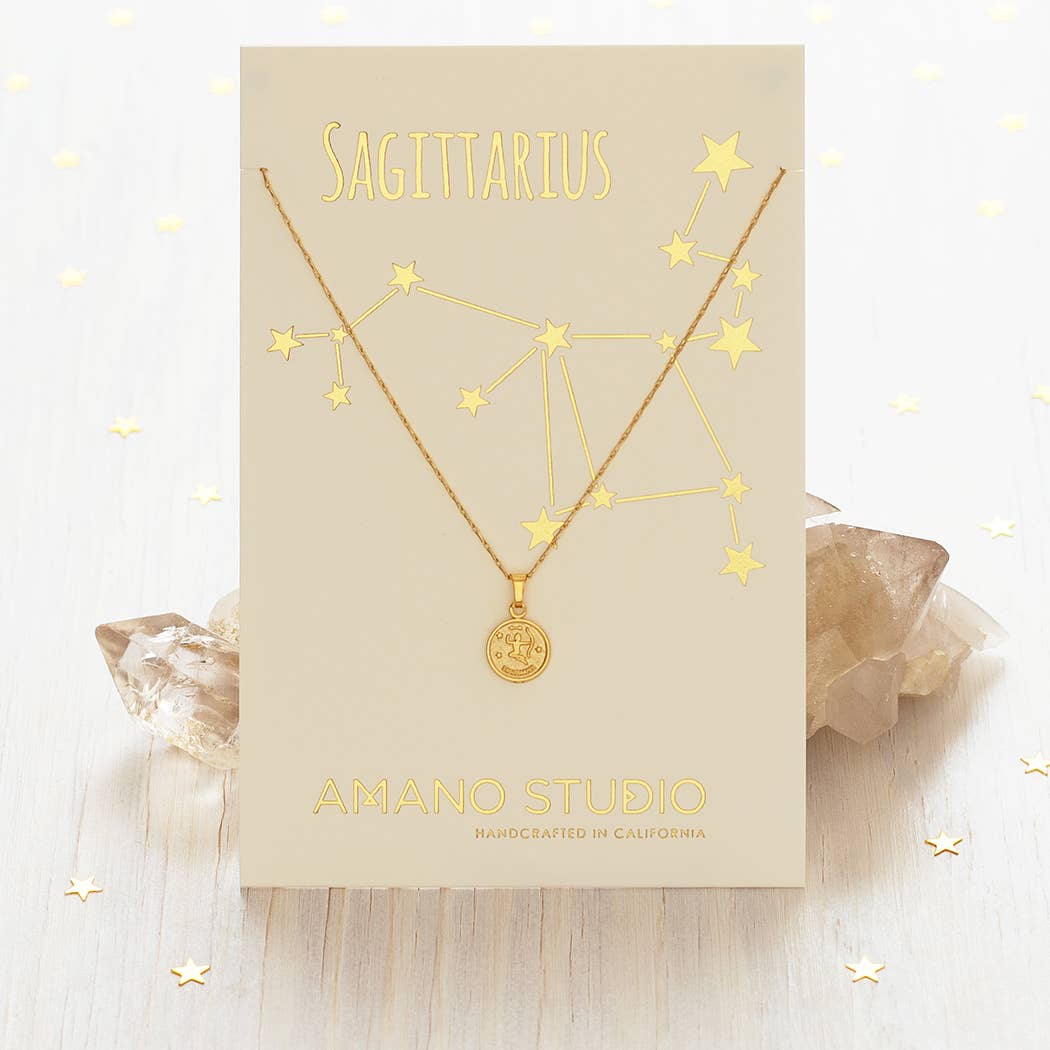 Tiny Zodiac Medallion Necklace — 14k Gold Over Brass (Singles) - Dear John