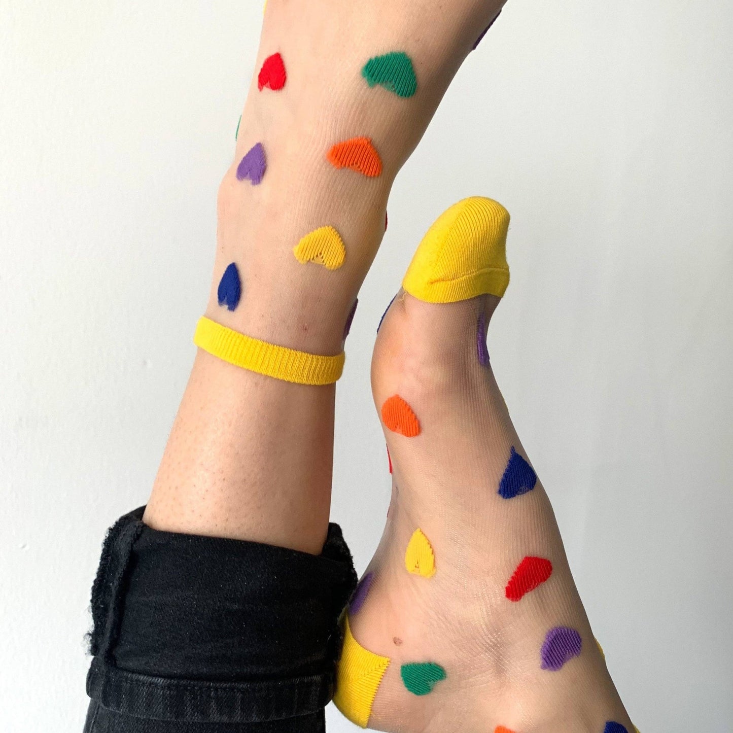Tutu - transparent socks with multicolored hearts - Dear John