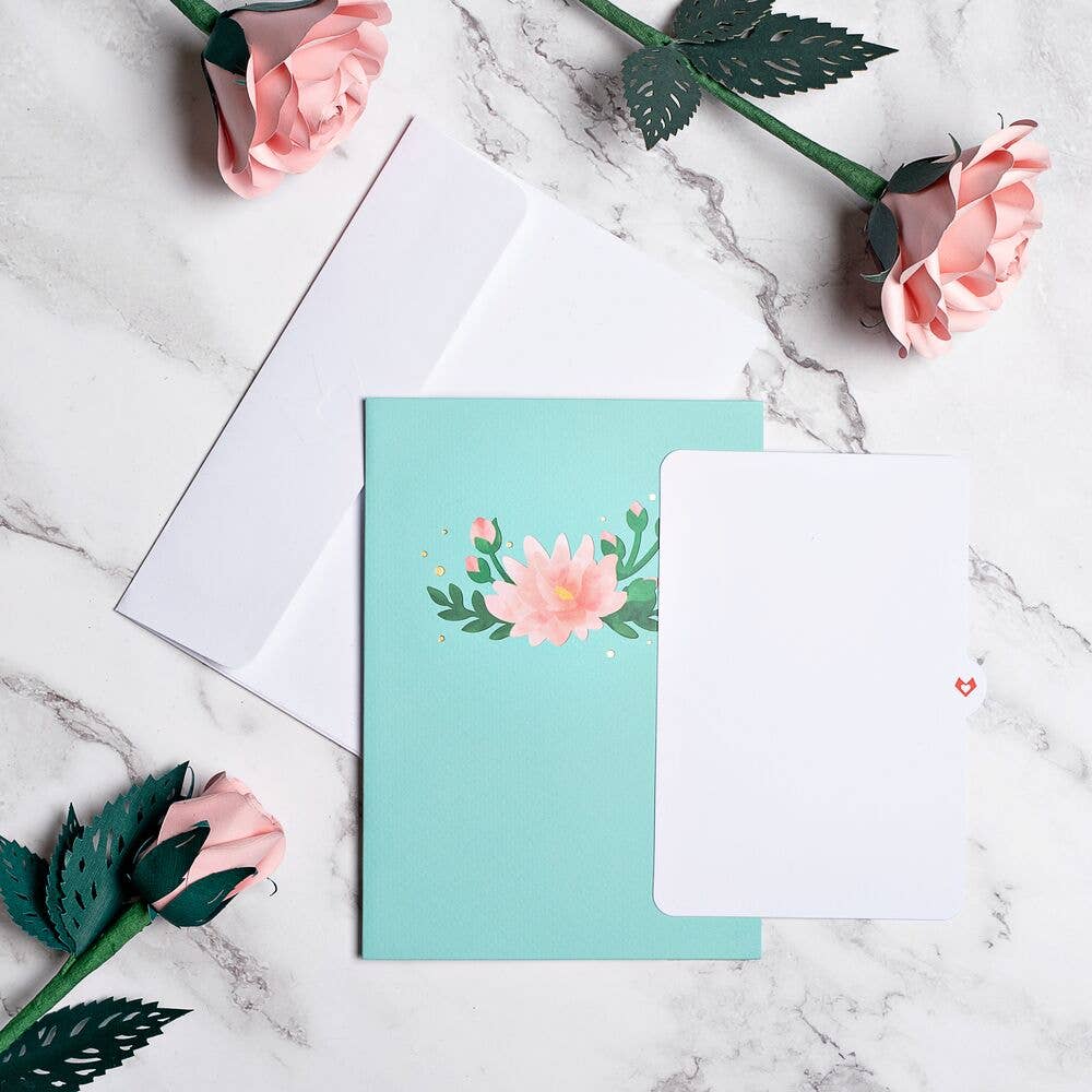 Water Lily Dragonfly Card, Pop - Up Cards 5x7", Flower - Dear John