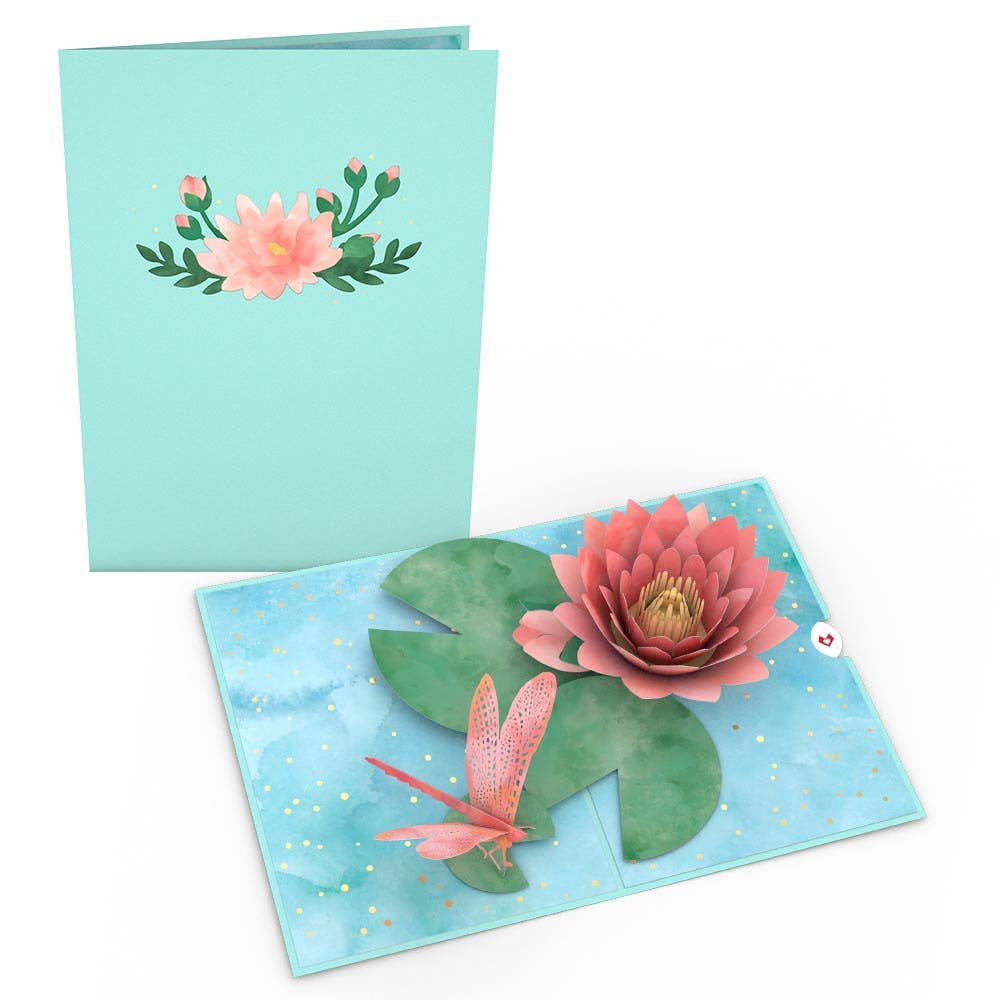 Water Lily Dragonfly Card, Pop - Up Cards 5x7", Flower - Dear John