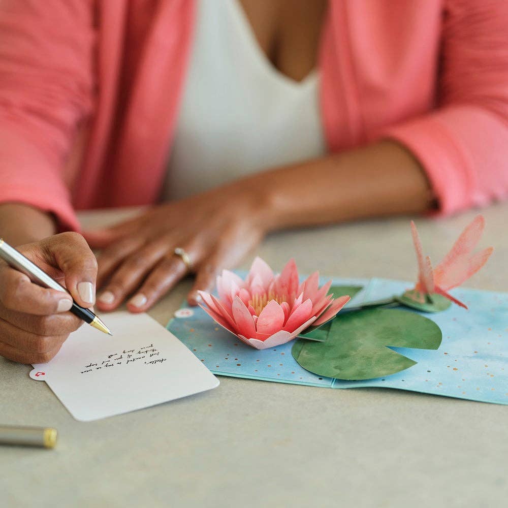Water Lily Dragonfly Card, Pop - Up Cards 5x7", Flower - Dear John