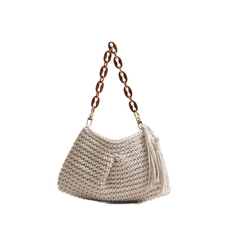 Woven Bag with Tassels Cotton Shoulder Bag for Casual Use - Dear John