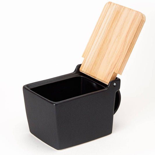 ZERO JAPAN USA - Bee House Ceramic Salt Box With Wooden Lid - Noble Black - Dear John