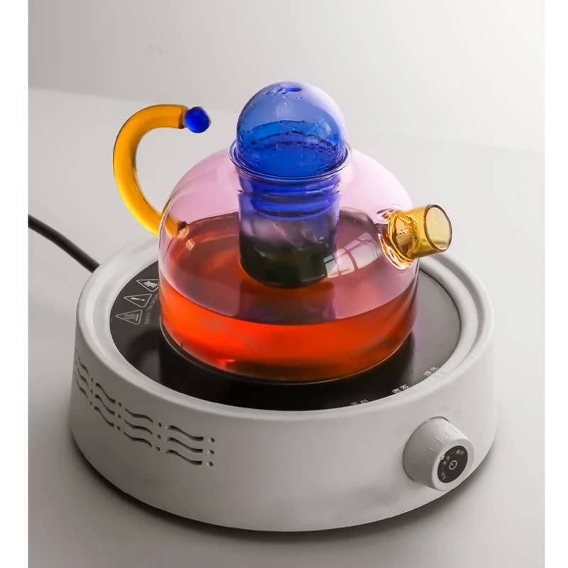 Contrasting Color Heat Resistant Glass Teapot and Cups