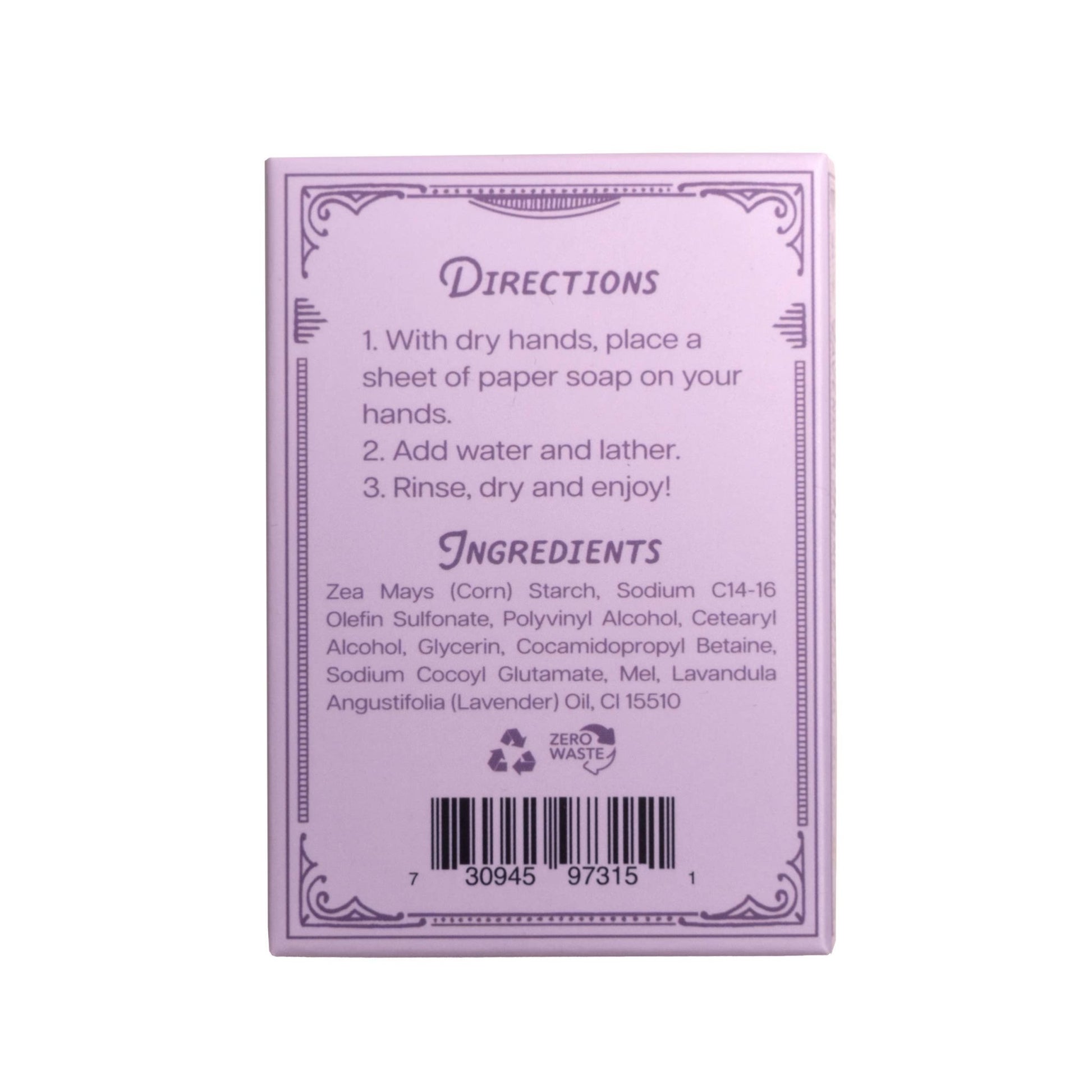 123 Farm - Paper Soap – Lavender Honey Scent, Travel Size, 50 Sheets - Dear John