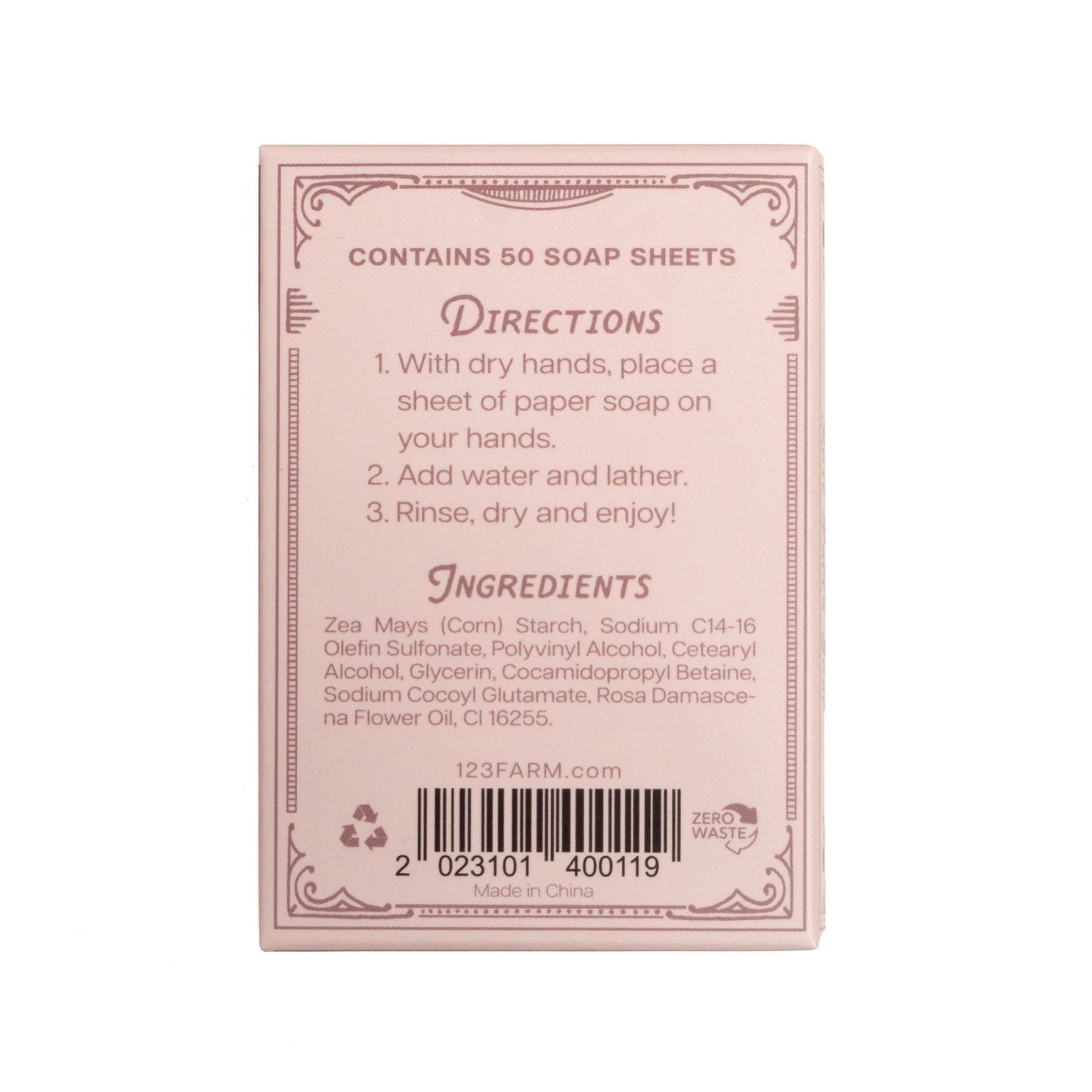 123 Farm - Paper Soap – Rose Scent, Travel Size, 50 Sheets - Dear John