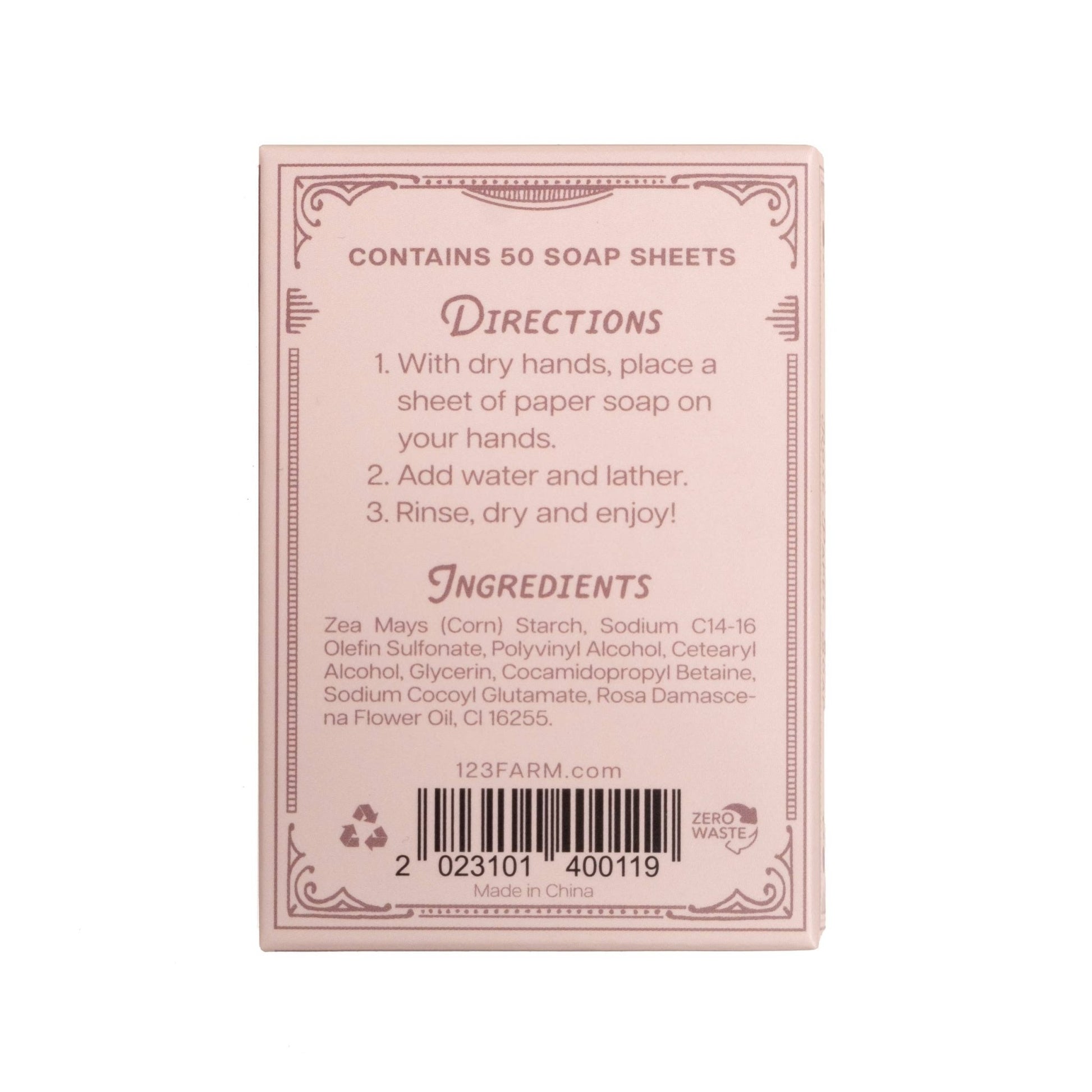 123 Farm - Paper Soap – Rose Scent, Travel Size, 50 Sheets - Dear John