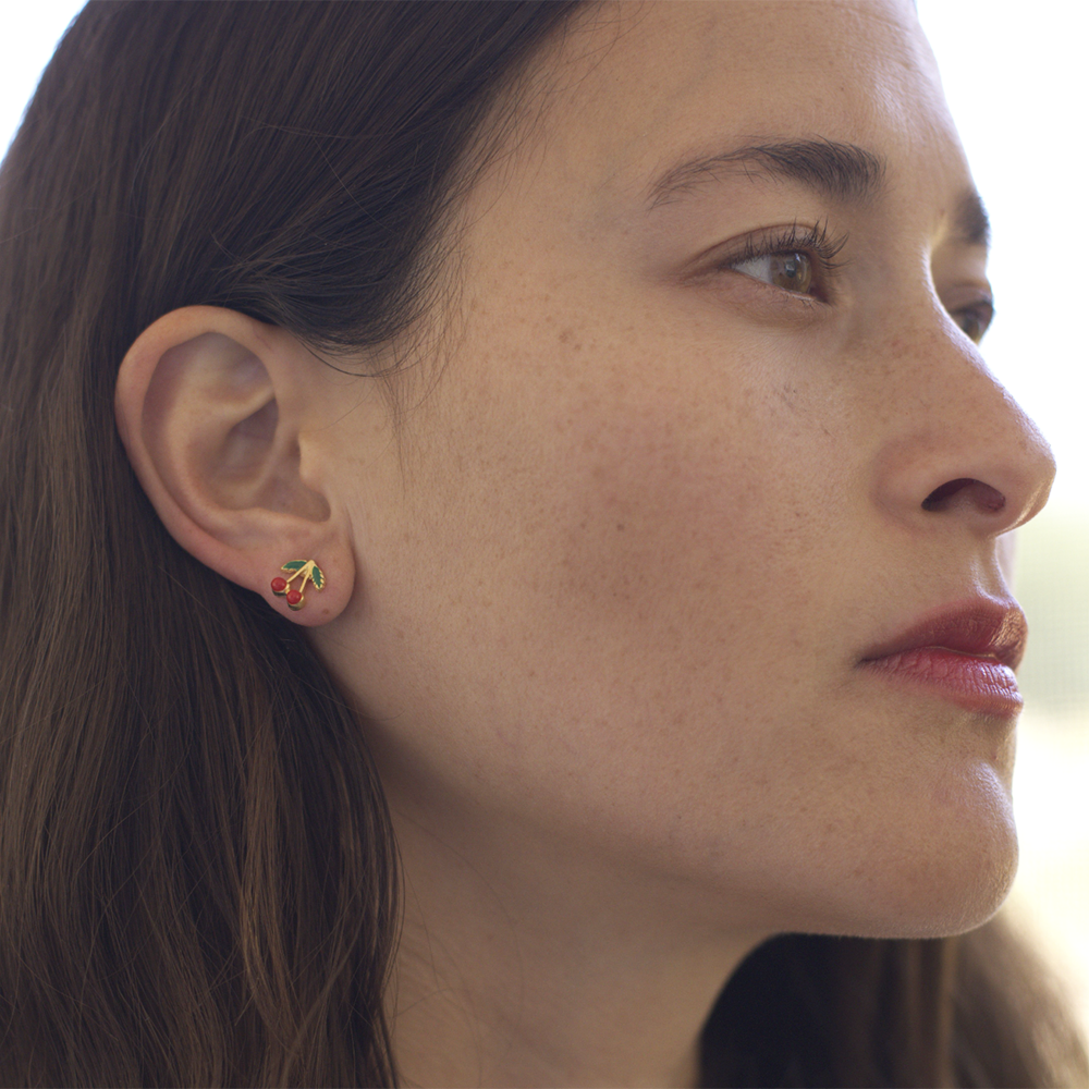 Cherry Stud Earrings — 90s Rockabilly Vintage Vibe (Made in USA)