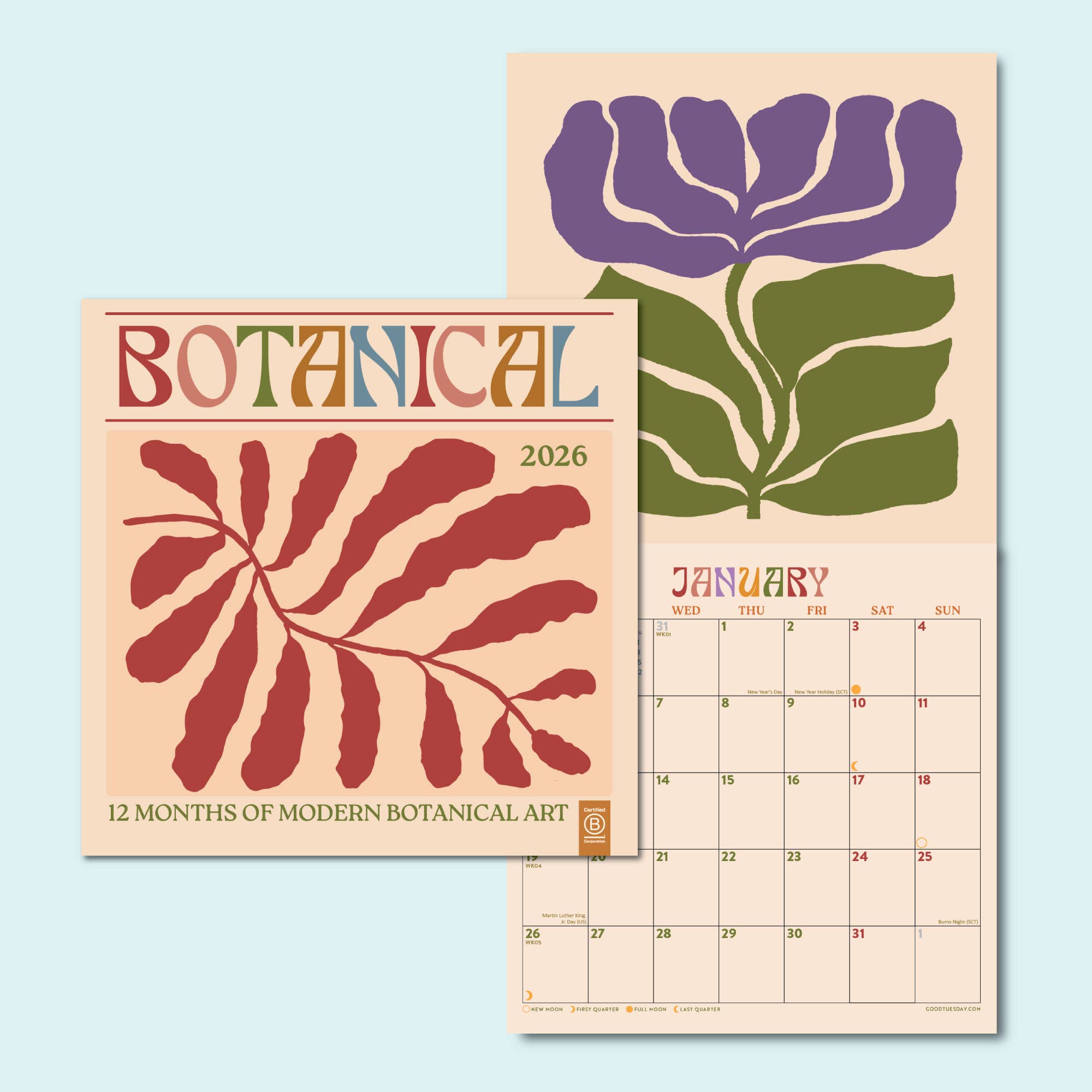 2026 Botanical Wall Calendar — Compact Floral Design - Dear John