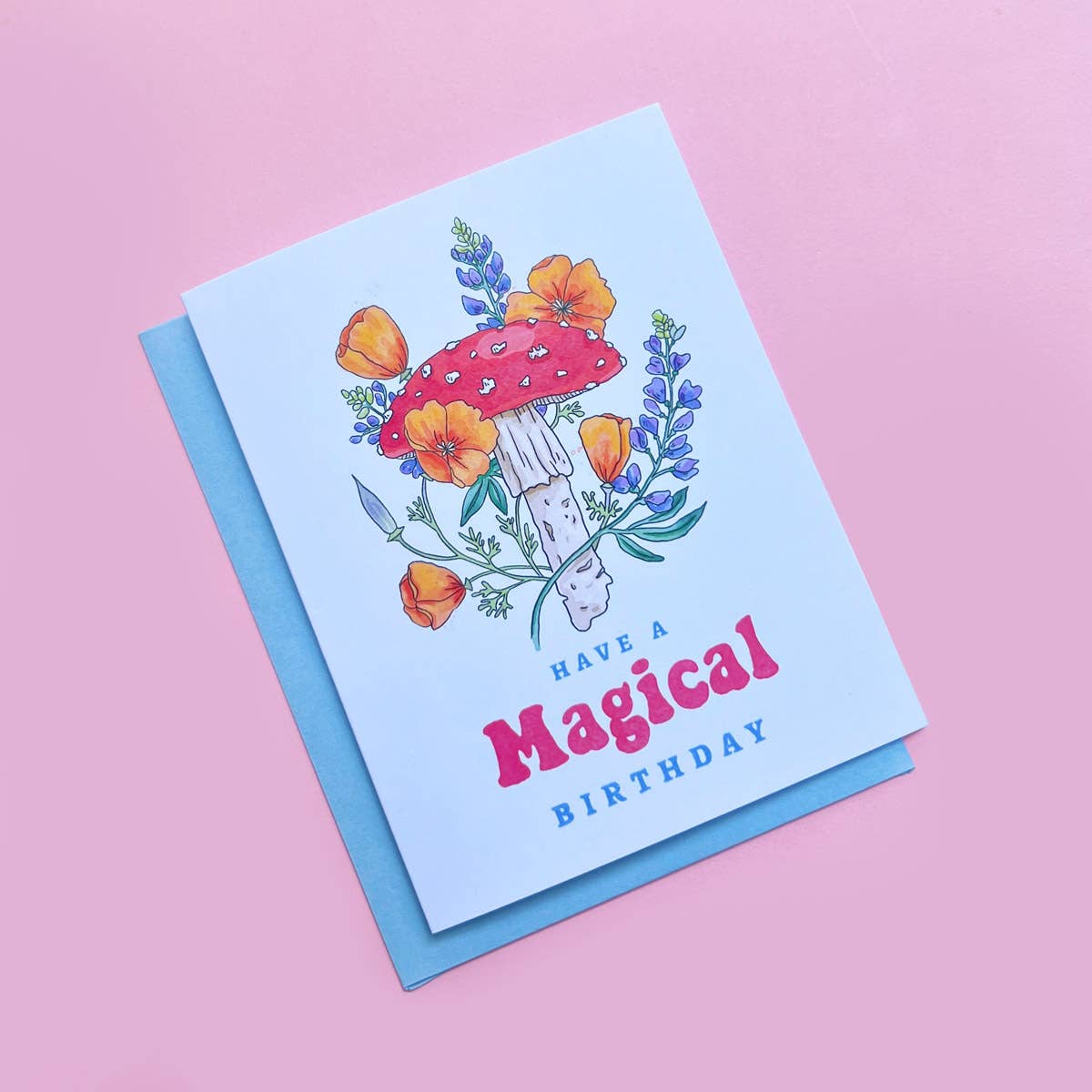 Mushroom California Poppies Birthday Card