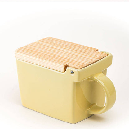 Bee House Ceramic Salt Box With Wooden Lid - Banana