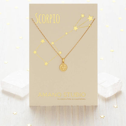 Tiny Zodiac Medallion Necklace — 14k Gold Over Brass (Singles)