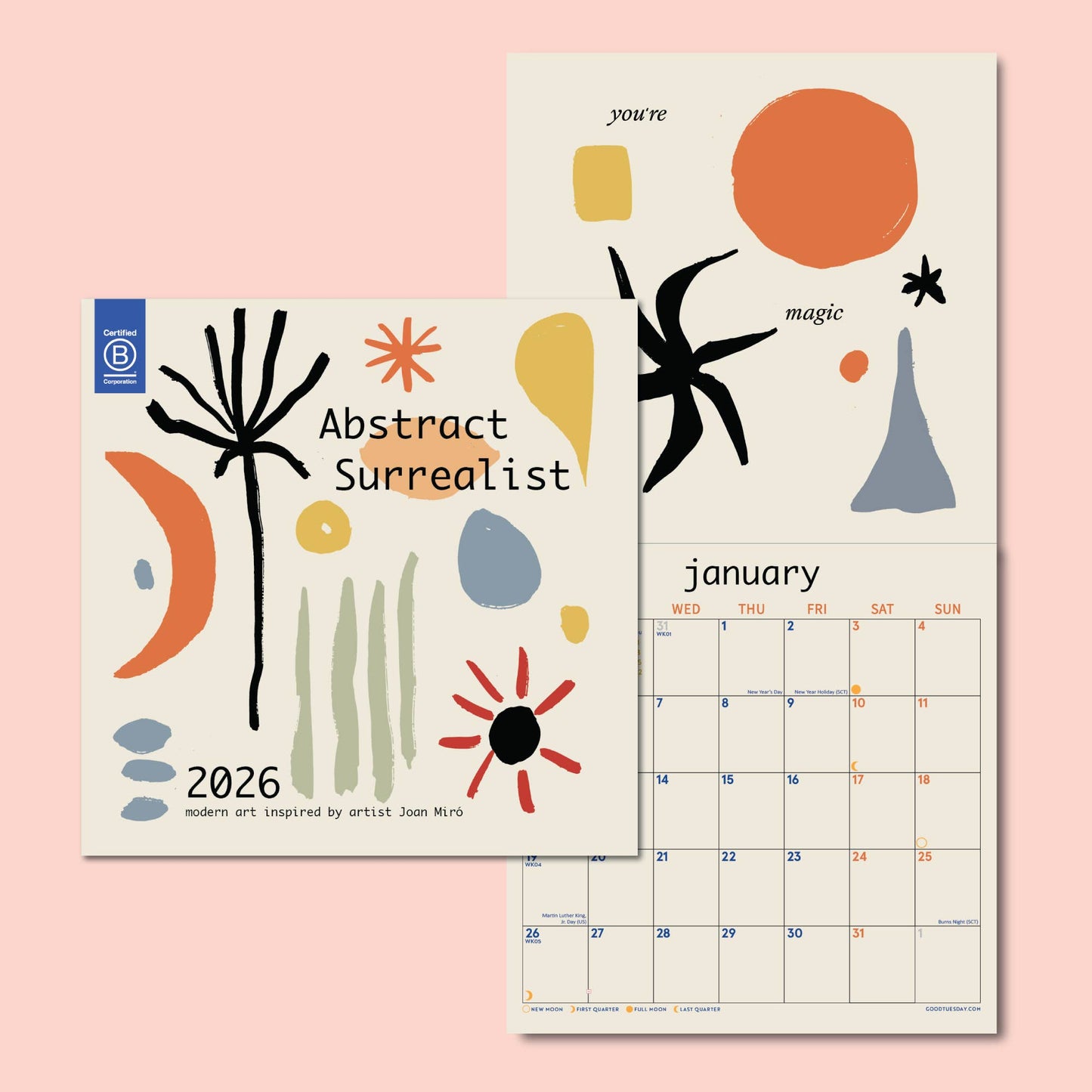 2026 Square Abstract Wall Calendar — Modern Surrealist-Inspired Design