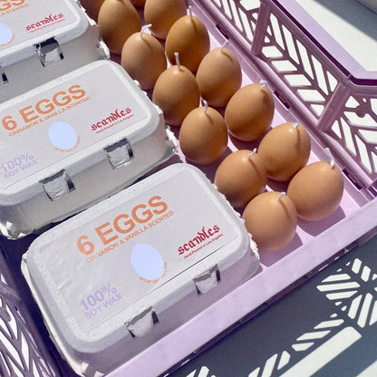 Egg-Shaped Candles — Half Dozen (Cinnamon & Vanilla, Soy Wax)