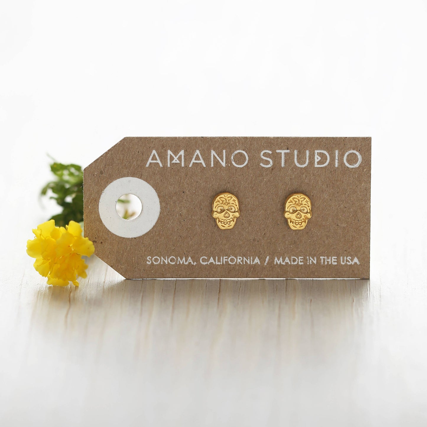 Sugar Skull Earrings — 14k Gold-Plated Brass (Made in USA)