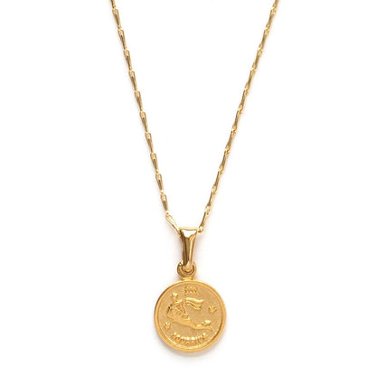 Tiny Zodiac Medallion Necklace — 14k Gold Over Brass (Singles)