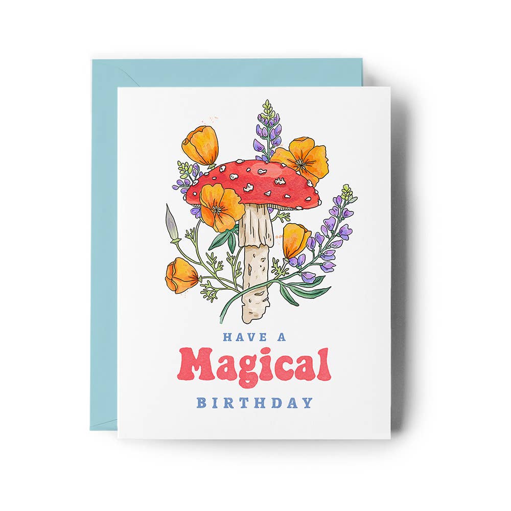Mushroom California Poppies Birthday Card