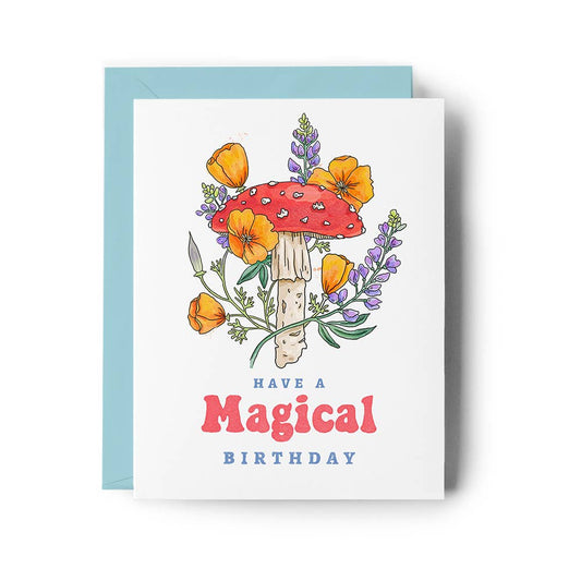 Mushroom California Poppies Birthday Card