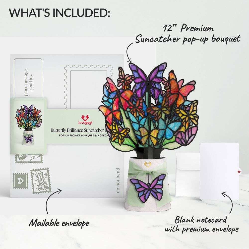 Lovepop Cards - Butterfly Brilliance Suncatcher Bouquet 12x8.5"