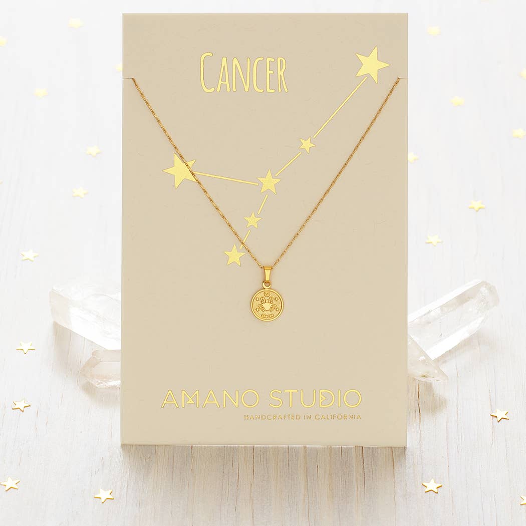 Tiny Zodiac Medallion Necklace — 14k Gold Over Brass (Singles)