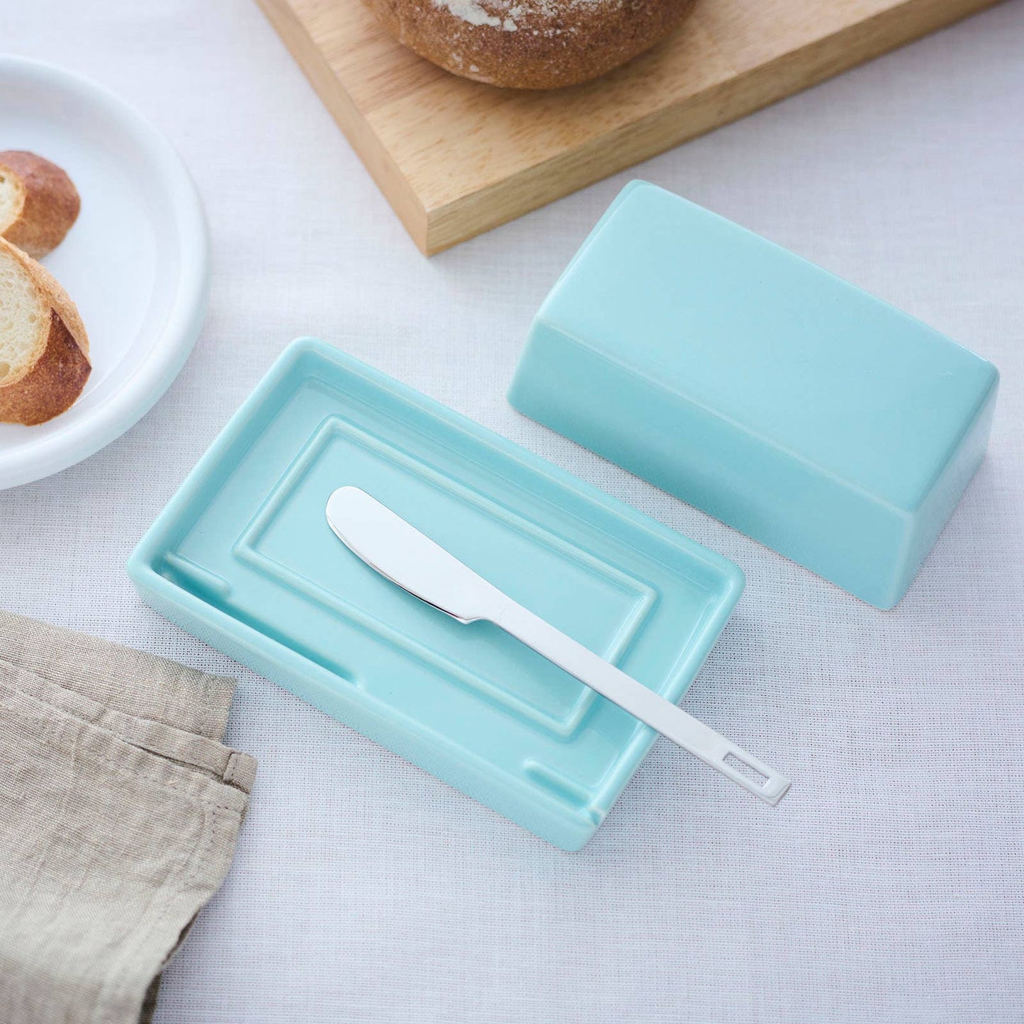 BEE HOUSE Butter Dish with s.s.butter knife - Aqua Mist