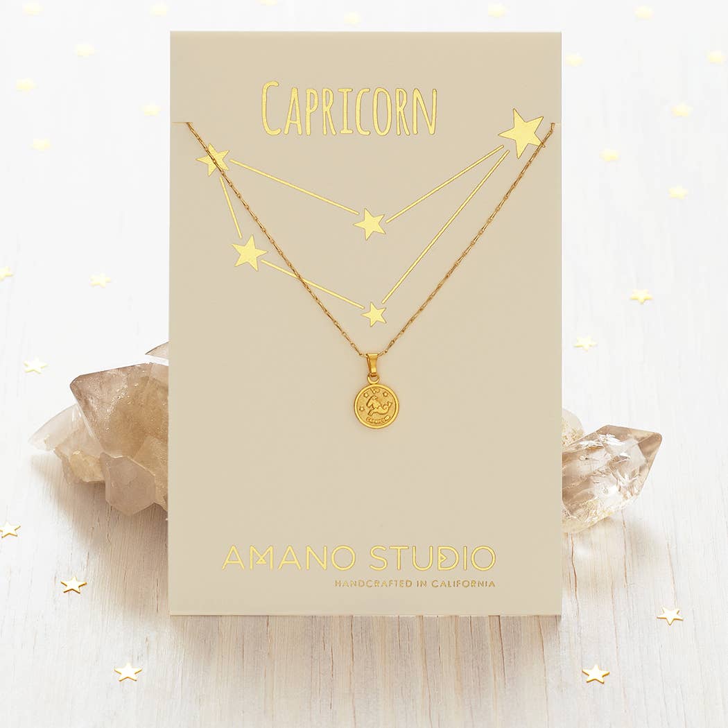 Tiny Zodiac Medallion Necklace — 14k Gold Over Brass (Singles)