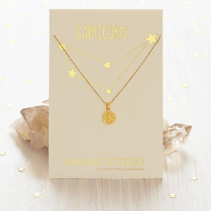 Tiny Zodiac Medallion Necklace — 14k Gold Over Brass (Singles)