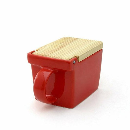 Bee House Ceramic Salt Box With Wooden Lid - Tomato