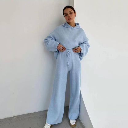 Solid Color Hoodie Top and Pant Set Sweater Set 9263