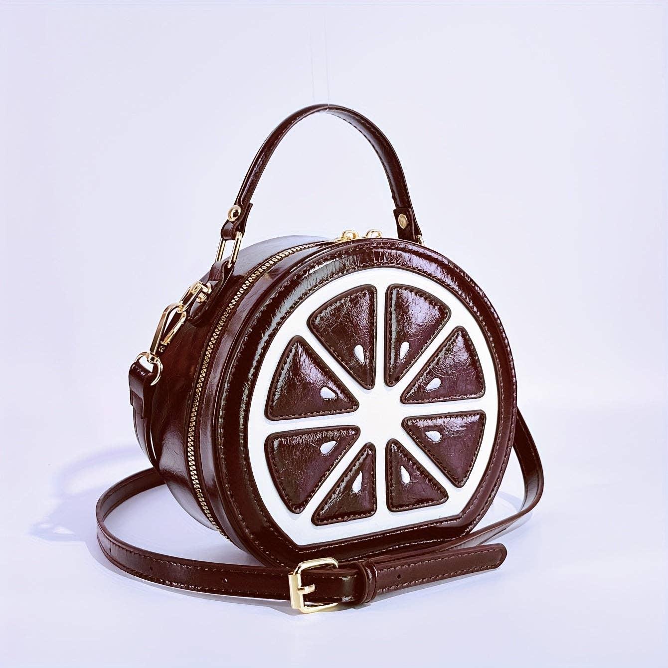 Fashionable Y2K Lemon-Shaped Crossbody Bag for Women, Embroidered Geometric Pattern, with Adjustable Strap, Zipper Closure, Polyester Lined, Painted Edges, Messenger Style Shoulder Handbag