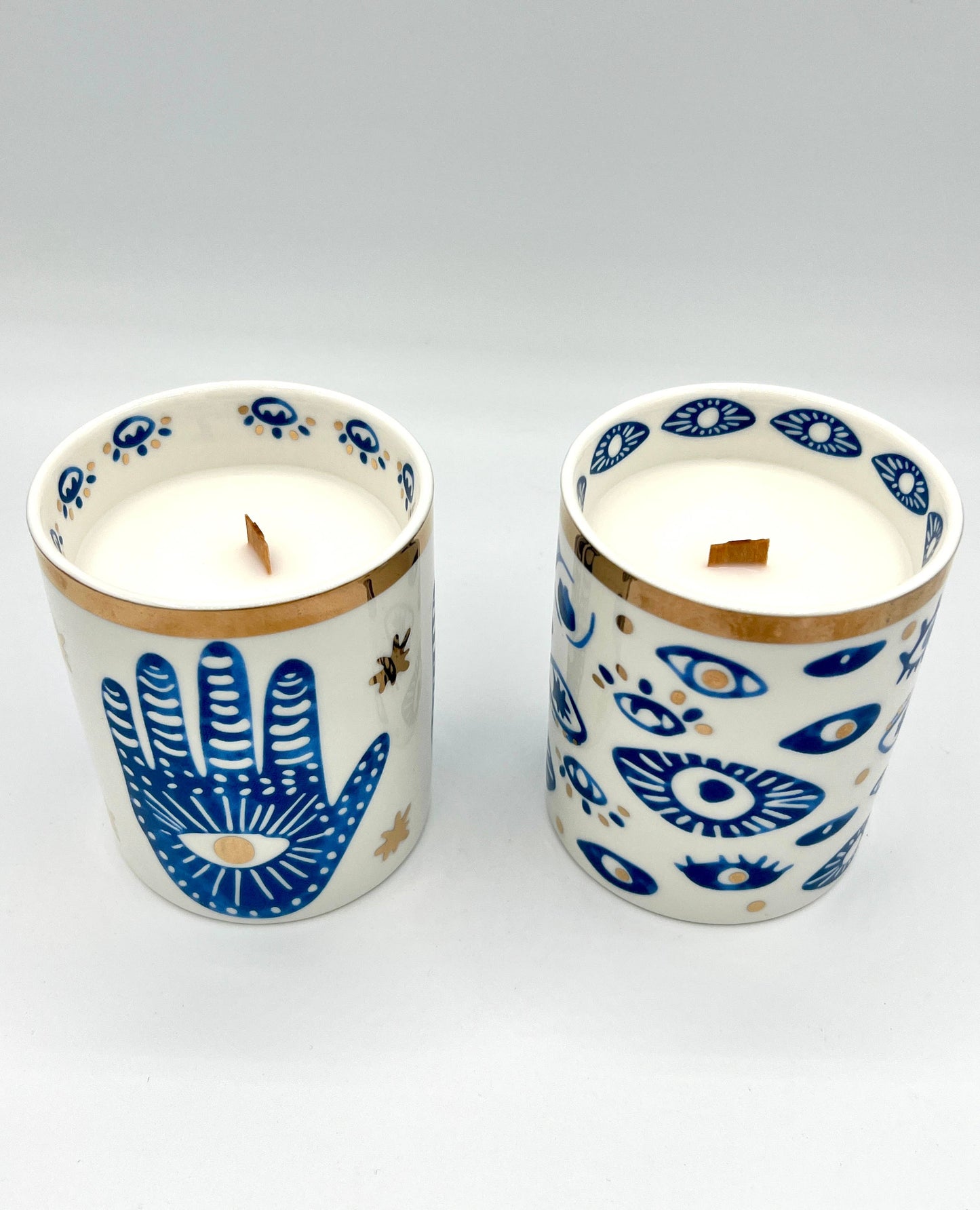Gold & Blue White Ceramic Hamsa Scented Candle