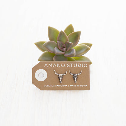 Skull Stud Earrings — Vintage Amano Archive (Oxidized Finish)