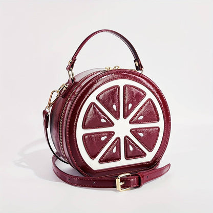 Fashionable Y2K Lemon-Shaped Crossbody Bag for Women, Embroidered Geometric Pattern, with Adjustable Strap, Zipper Closure, Polyester Lined, Painted Edges, Messenger Style Shoulder Handbag