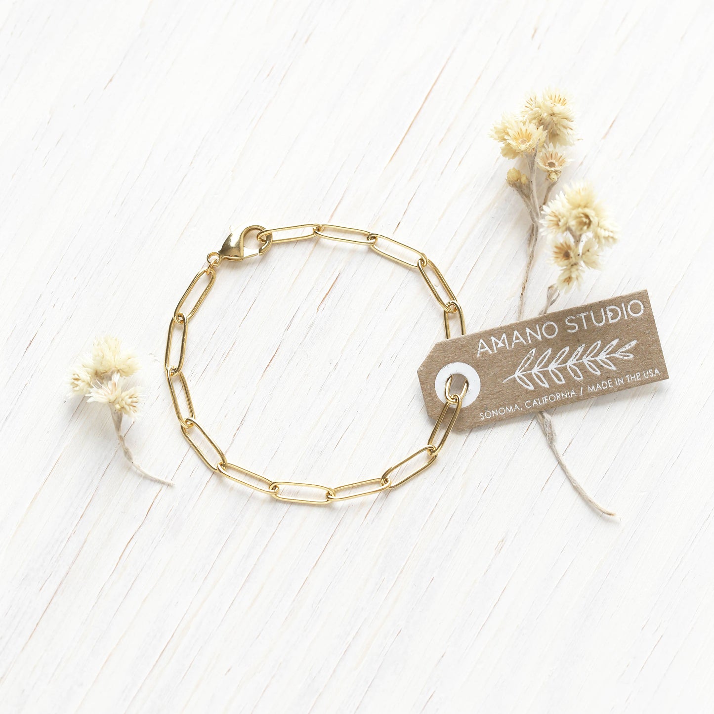 Paperclip Chain Bracelet — 14k Gold over Brass (7" Adjustable)