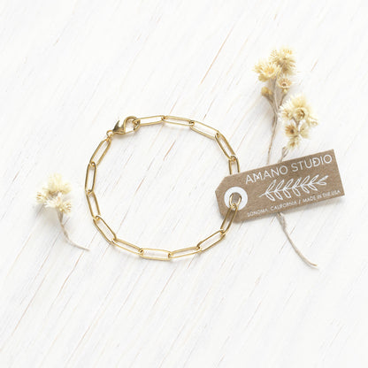Paperclip Chain Bracelet — 14k Gold over Brass (7" Adjustable)