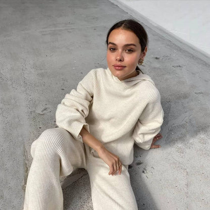 Solid Color Hoodie Top and Pant Set Sweater Set 9263