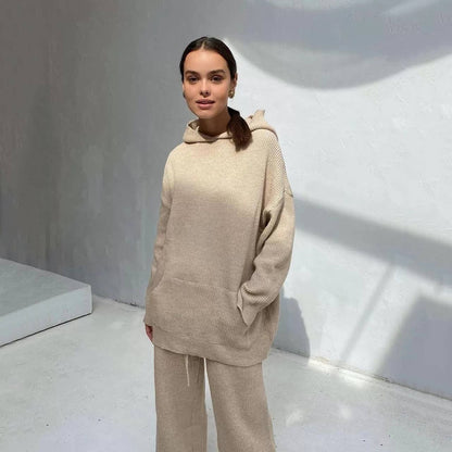 Solid Color Hoodie Top and Pant Set Sweater Set 9263