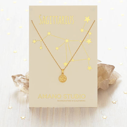 Tiny Zodiac Medallion Necklace — 14k Gold Over Brass (Singles)