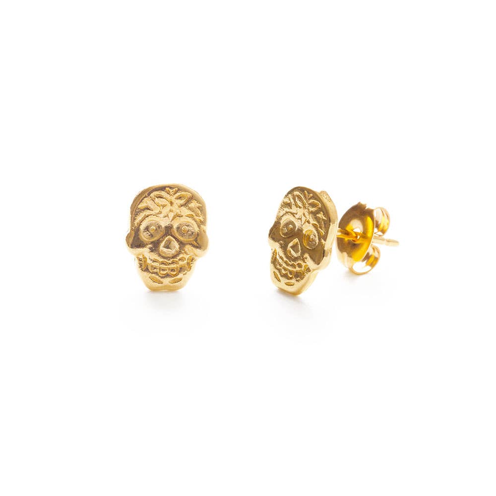 Sugar Skull Earrings — 14k Gold-Plated Brass (Made in USA)