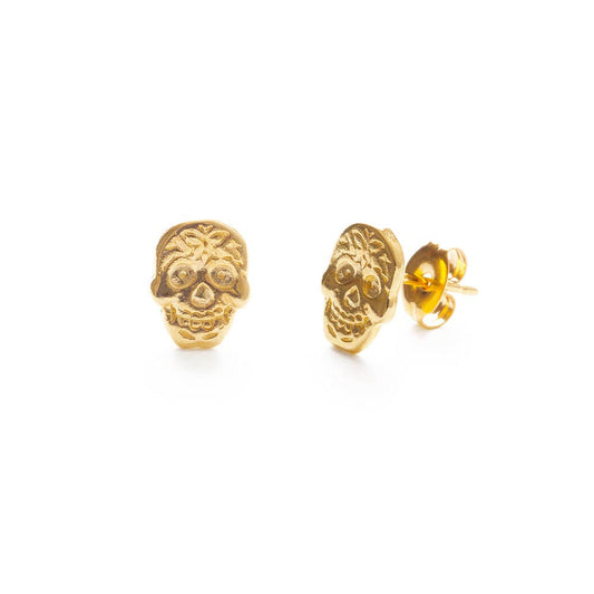 Sugar Skull Earrings — 14k Gold-Plated Brass (Made in USA)