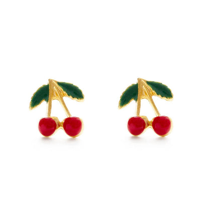 Cherry Stud Earrings — 90s Rockabilly Vintage Vibe (Made in USA)