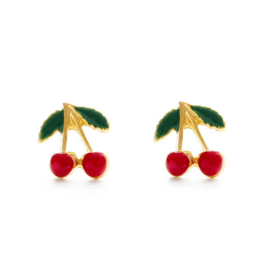 Cherry Stud Earrings — 90s Rockabilly Vintage Vibe (Made in USA)