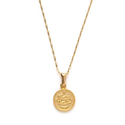 Tiny Zodiac Medallion Necklace — 14k Gold Over Brass (Singles)